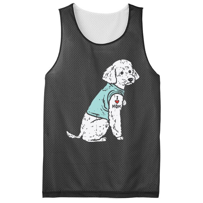 Womens Poodle I Love Mom Tattoo Cute Pet Dog Owner Lover Women Gift Mesh Reversible Basketball Jersey Tank