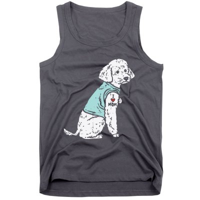 Womens Poodle I Love Mom Tattoo Cute Pet Dog Owner Lover Women Gift Tank Top