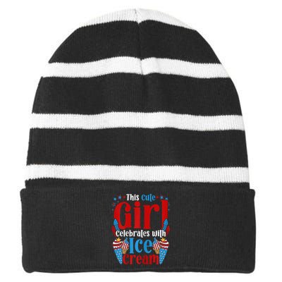 Womens Patriotic Ice Cream 4th Of July Striped Beanie with Solid Band