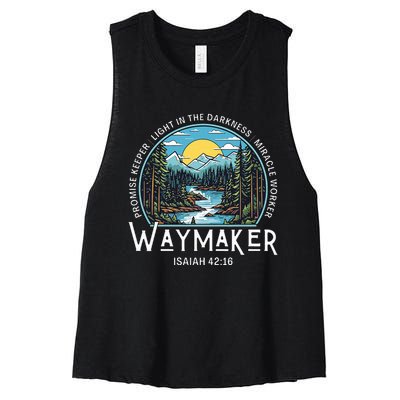 Waymaker Promise Keeper Miracle Worker Christian Bible Verse Women's Racerback Cropped Tank