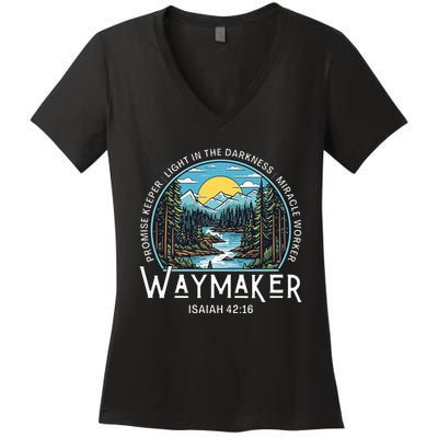 Waymaker Promise Keeper Miracle Worker Christian Bible Verse Women's V-Neck T-Shirt