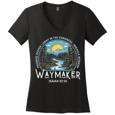 Waymaker Promise Keeper Miracle Worker Christian Bible Verse Women's V-Neck T-Shirt