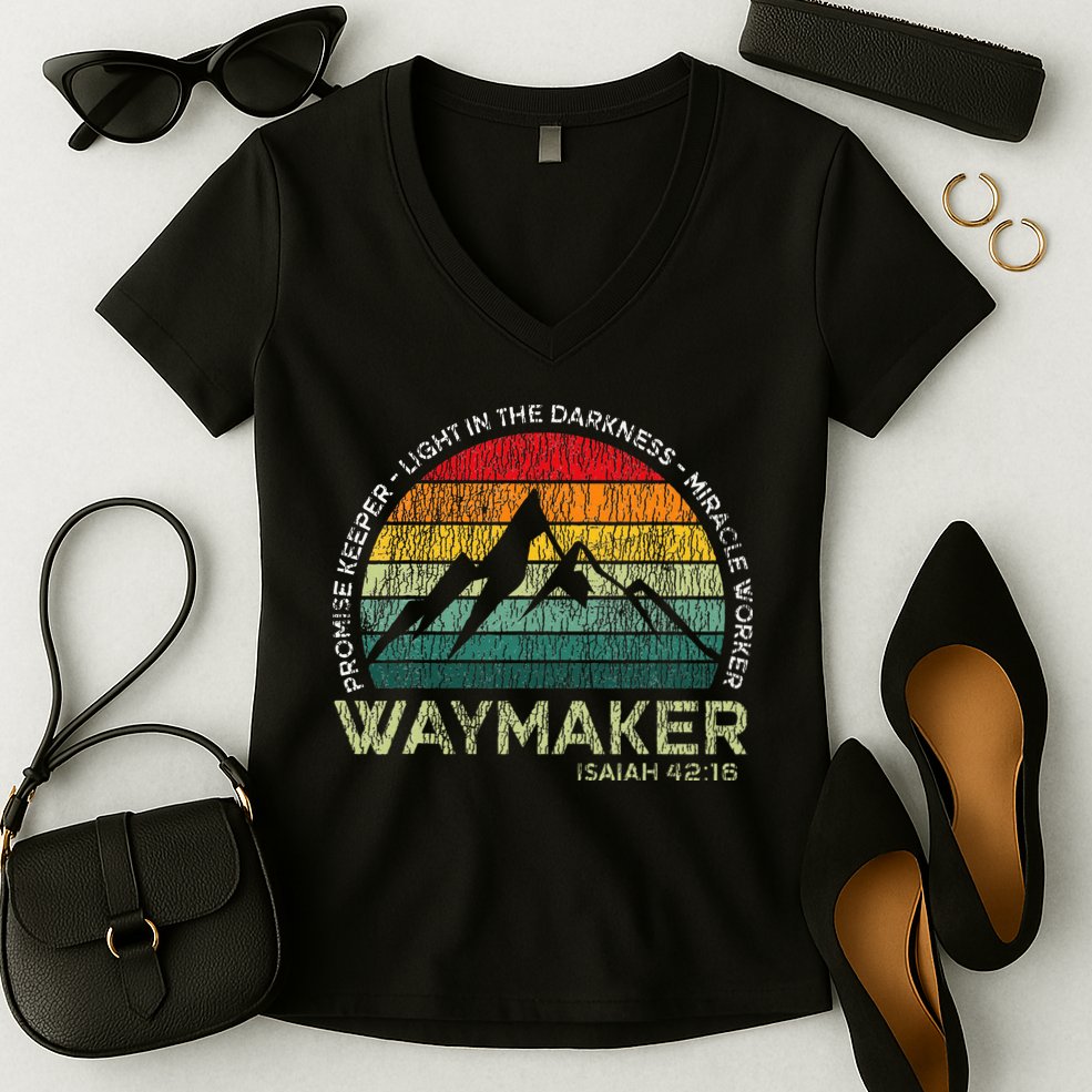 Waymaker Promise Keeper Miracle Worker Christian Women's V-Neck T-Shirt