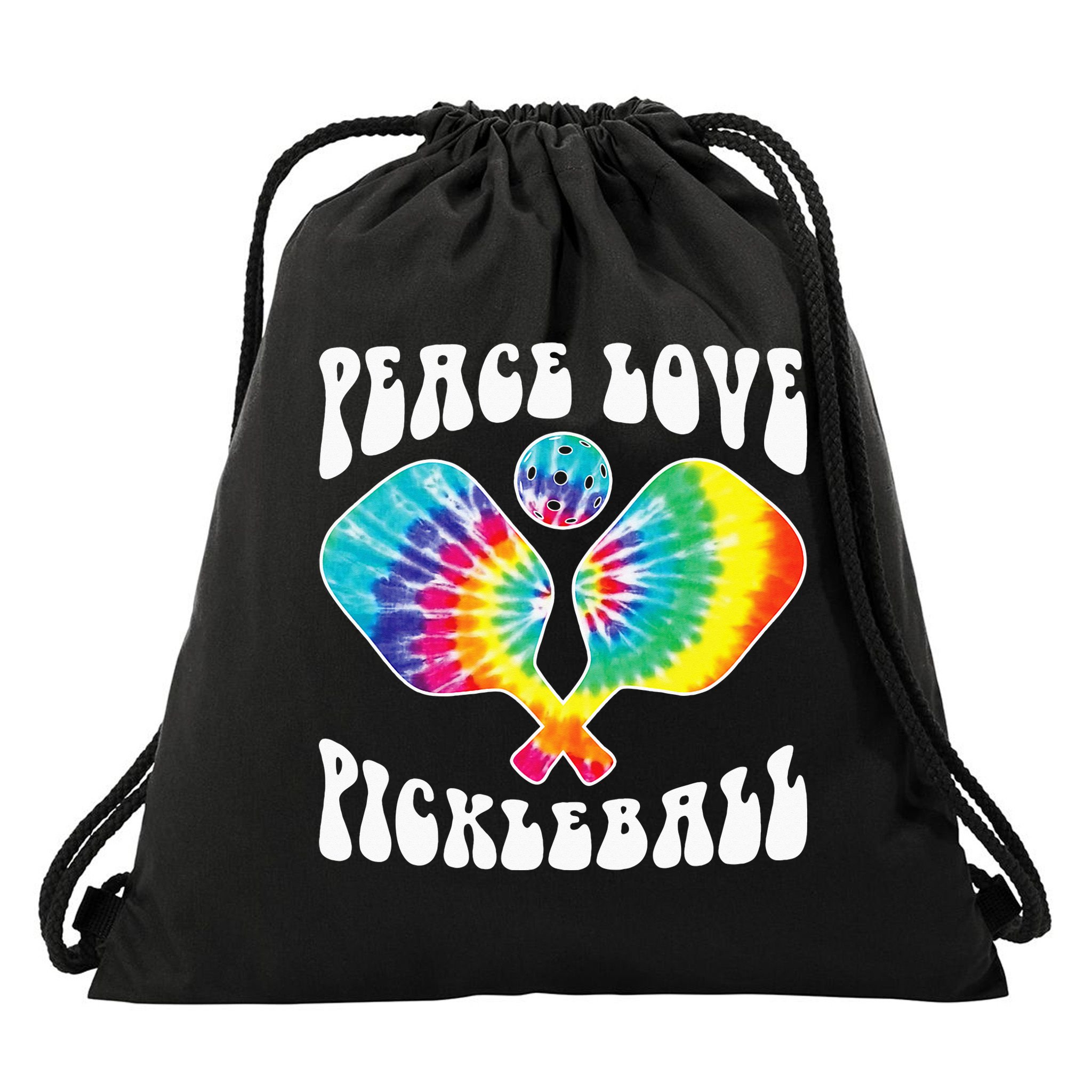 Wo Peace Love Pickleball Funny Pickleball Player Drawstring Bag