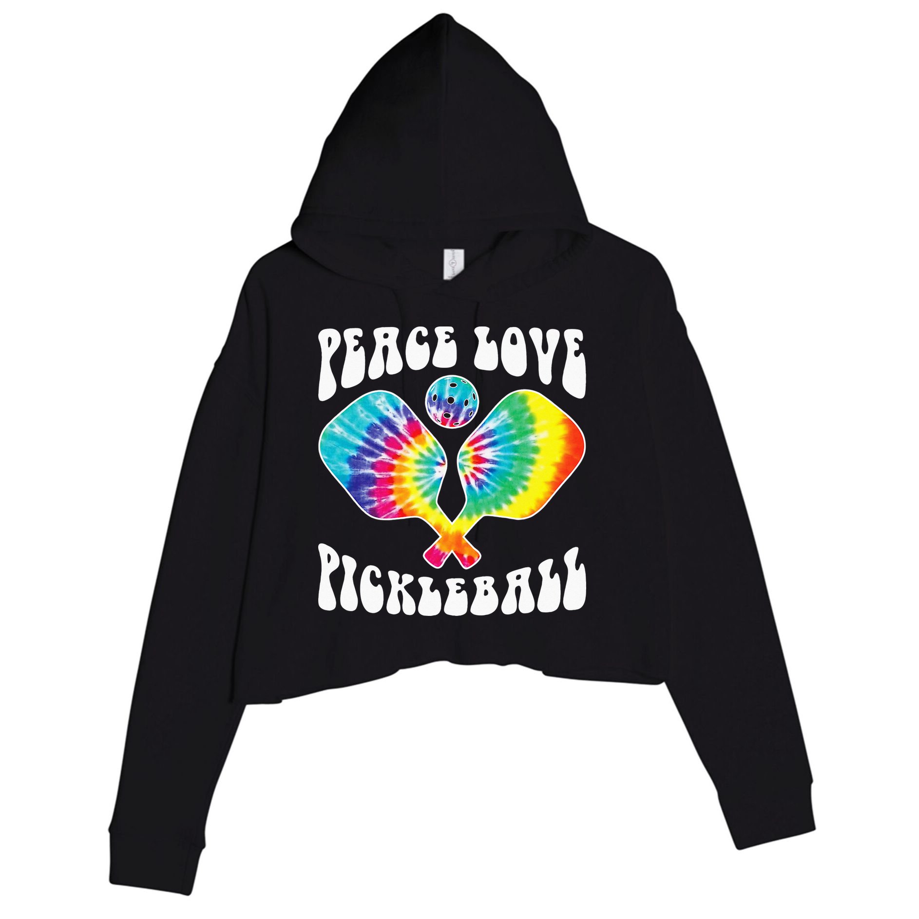 Wo Peace Love Pickleball Funny Pickleball Player Crop Fleece Hoodie