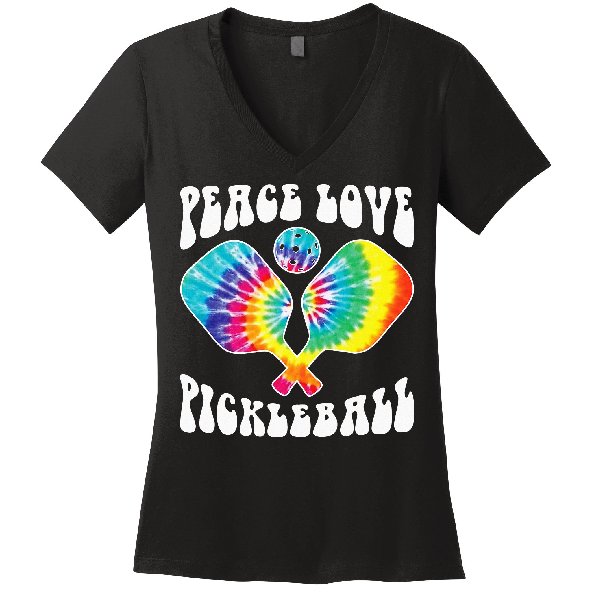 Wo Peace Love Pickleball Funny Pickleball Player Women's V-Neck T-Shirt