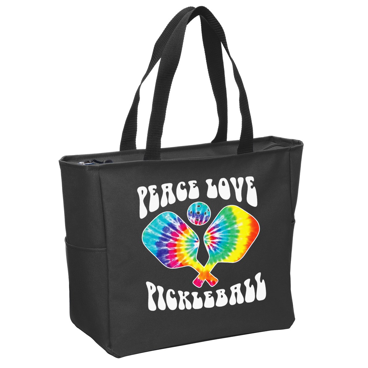Wo Peace Love Pickleball Funny Pickleball Player Zip Tote Bag