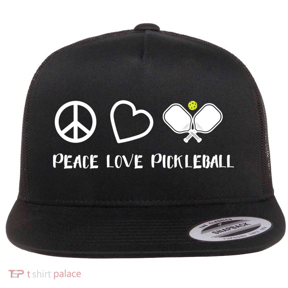 Womens Peace Love Pickleball Funny Pickleball Paddle Player Gift VNeck T Flatbill Hat