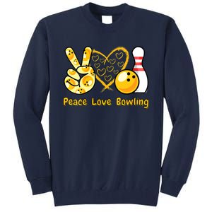 Women Peace Love Bowling Cool Men And Women Bowling Tall Sweatshirt