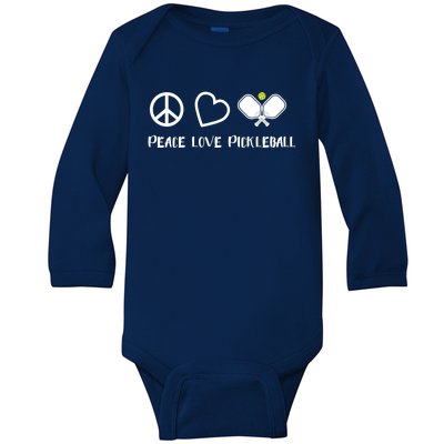 Womens Peace Love Pickleball Funny Pickleball Paddle Player Gift VNeck T Baby Long Sleeve Bodysuit