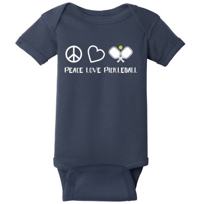 Womens Peace Love Pickleball Funny Pickleball Paddle Player Gift VNeck T Baby Bodysuit