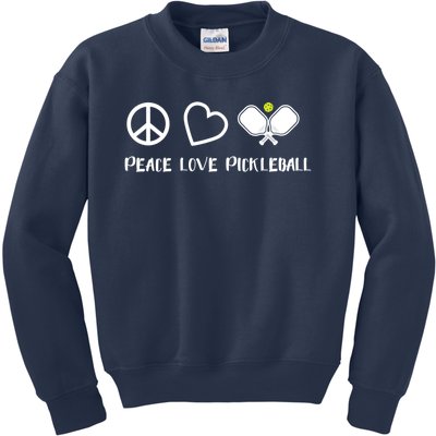 Womens Peace Love Pickleball Funny Pickleball Paddle Player Gift VNeck T Kids Sweatshirt