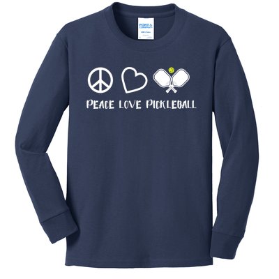 Womens Peace Love Pickleball Funny Pickleball Paddle Player Gift VNeck T Kids Long Sleeve Shirt