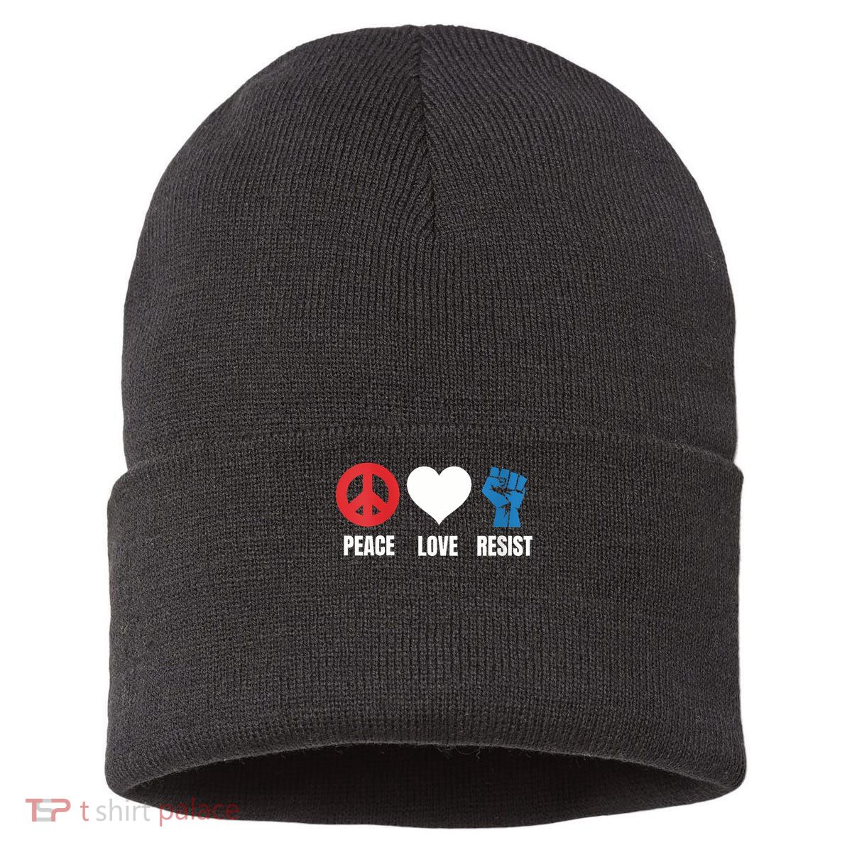 Women Peace Love Resist Political Protest V-Neck Sustainable Knit Beanie