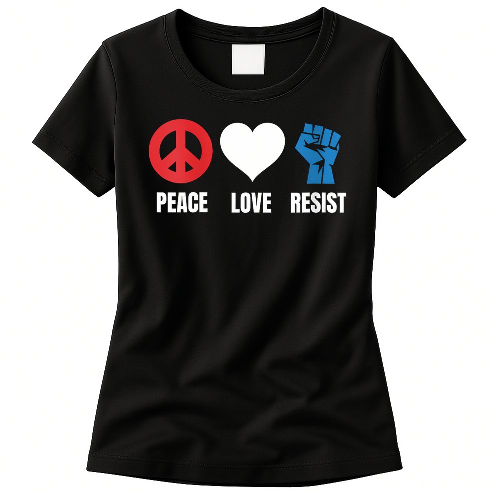 Women Peace Love Resist Political Protest V-Neck Womens T-Shirt