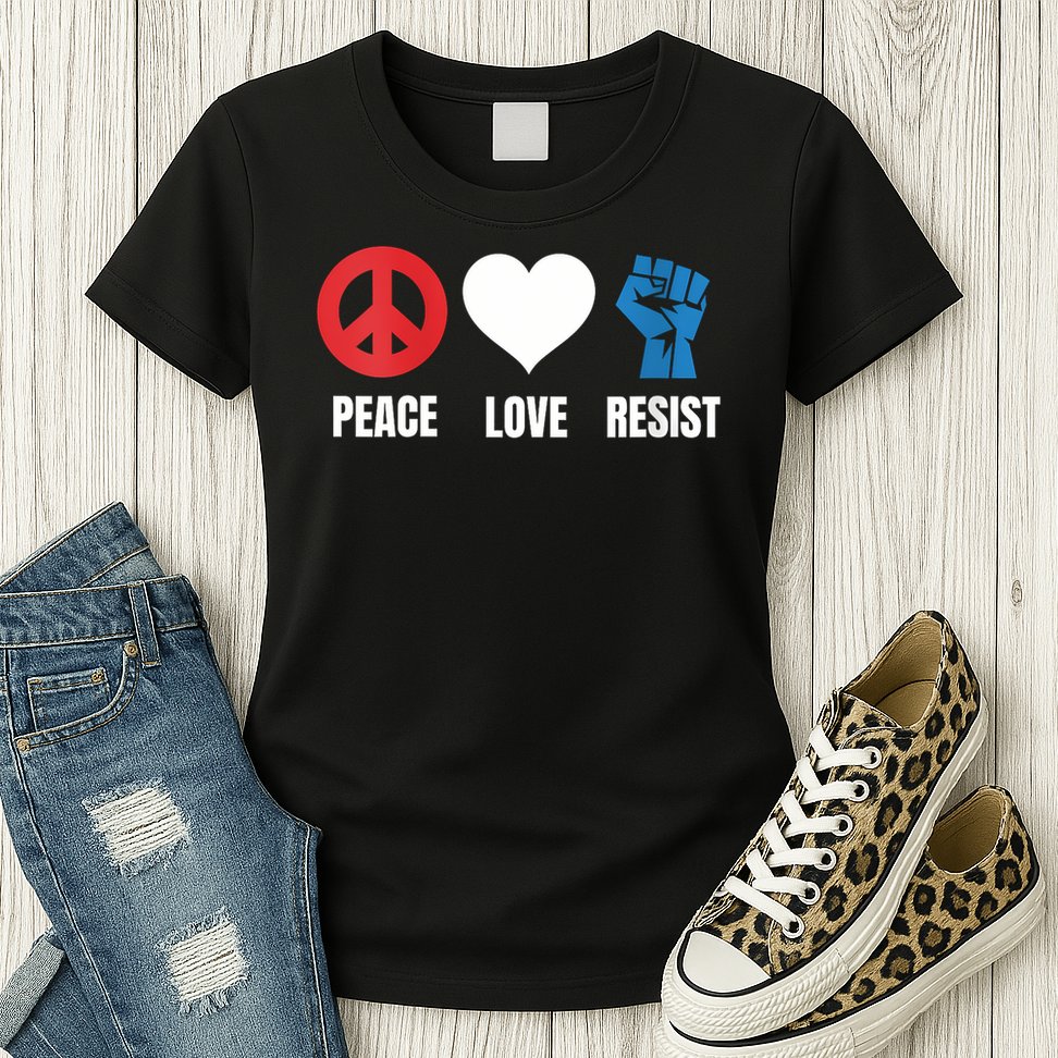 Women Peace Love Resist Political Protest V-Neck Womens T-Shirt