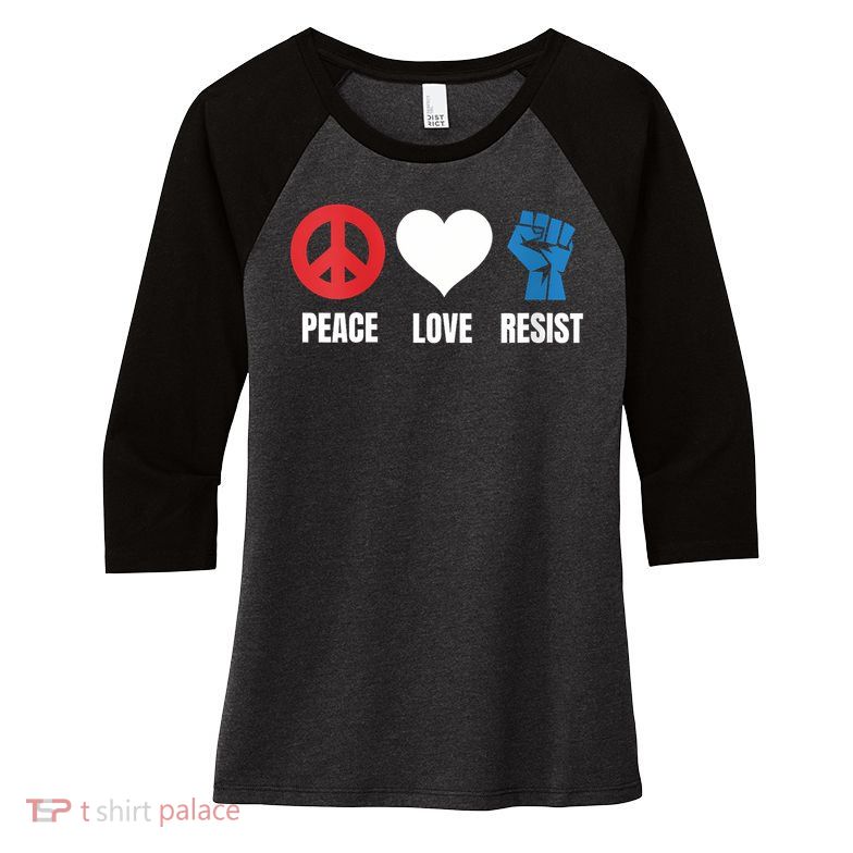 Women Peace Love Resist Political Protest V-Neck Women's Tri-Blend 3/4-Sleeve Raglan Shirt
