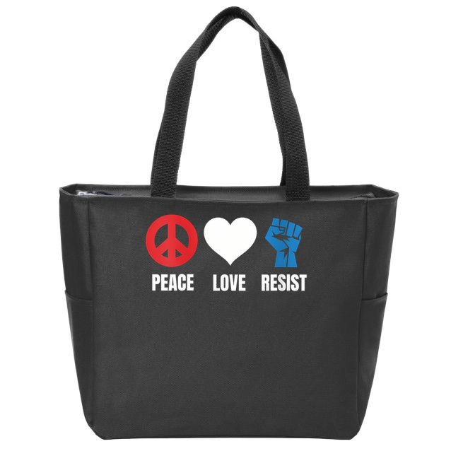 Women Peace Love Resist Political Protest V-Neck Zip Tote Bag
