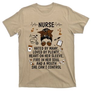 Womens Ph Leopard Messy Bun Nurse Life Nursing Heartbeat T-Shirt