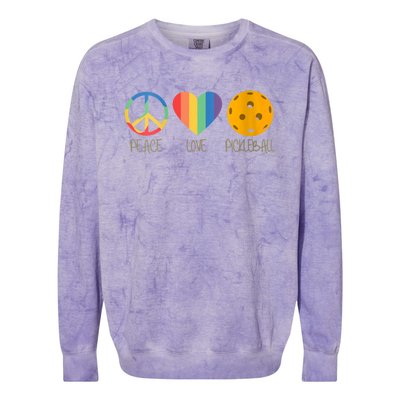 Womens Peace Love Pickleball Colorblast Crewneck Sweatshirt