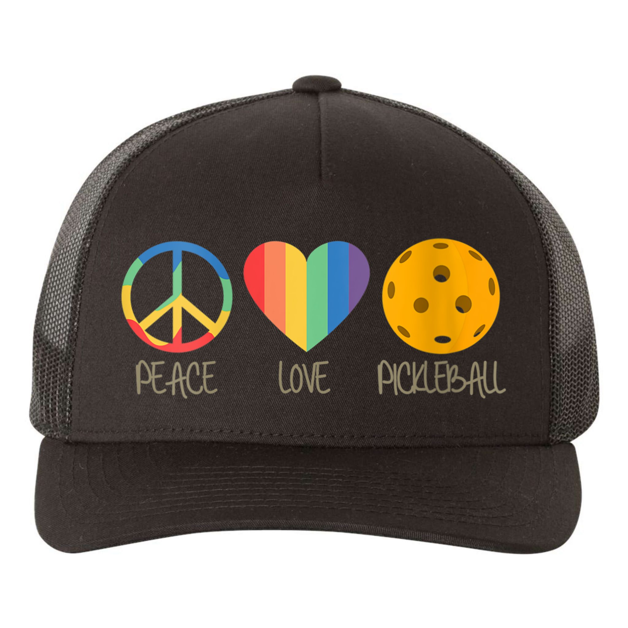 Womens Peace Love Pickleball Yupoong Adult 5-Panel Trucker Hat