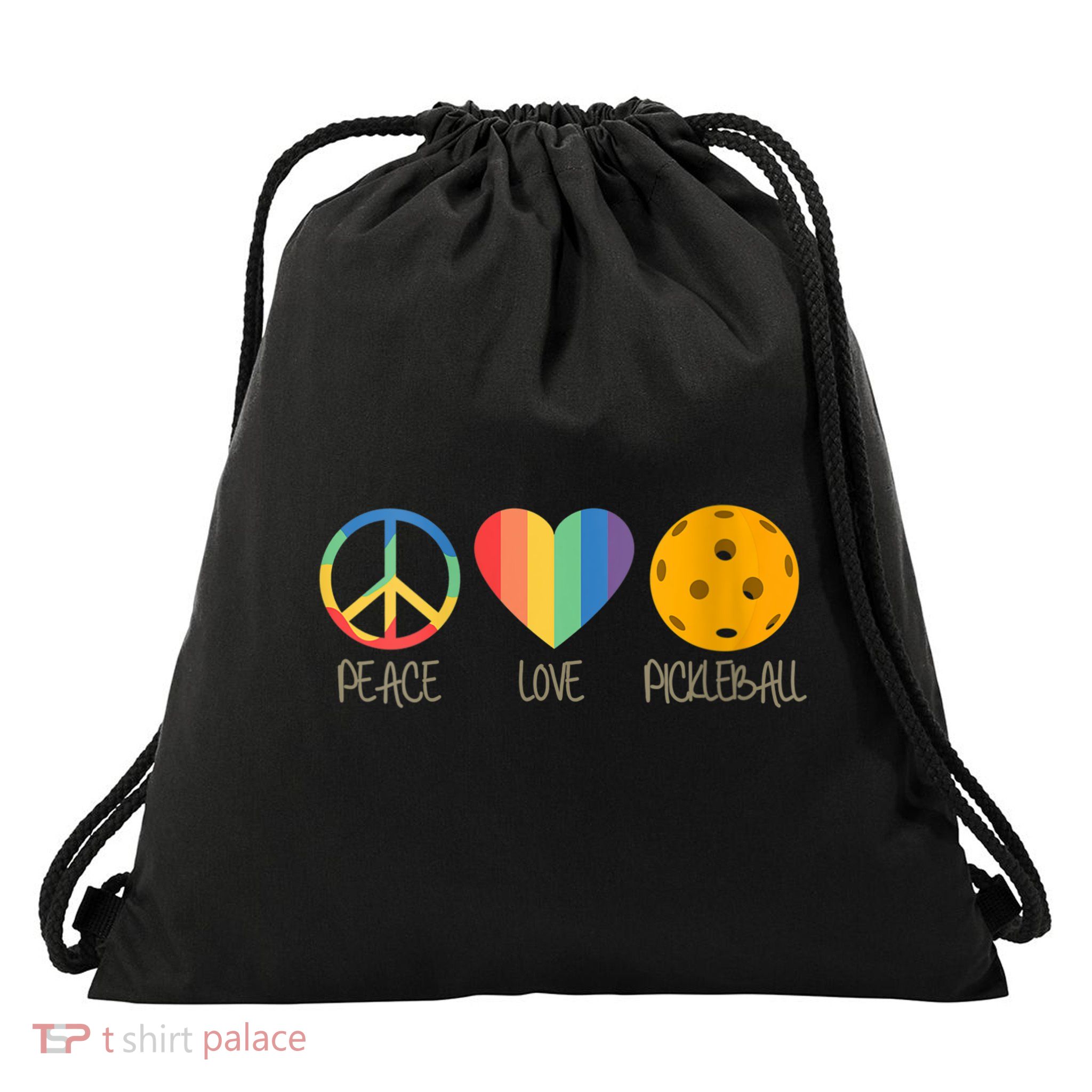 Womens Peace Love Pickleball Drawstring Bag