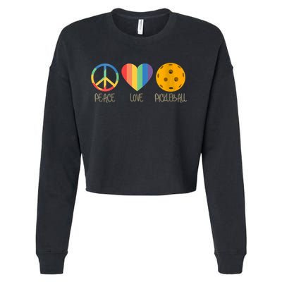Womens Peace Love Pickleball Cropped Pullover Crew