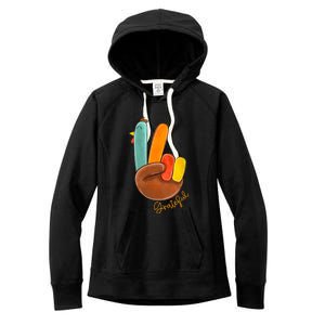 Womens Peace Love Turkey Grateful Turkey Hand Sign Thanksgiving Women's Fleece Hoodie