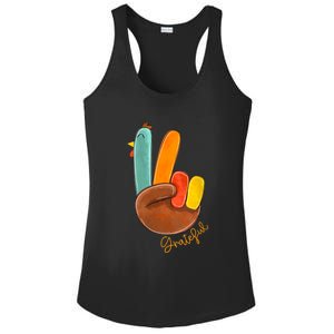 Womens Peace Love Turkey Grateful Turkey Hand Sign Thanksgiving Ladies PosiCharge Competitor Racerback Tank