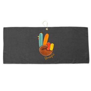 Womens Peace Love Turkey Grateful Turkey Hand Sign Thanksgiving Large Microfiber Waffle Golf Towel