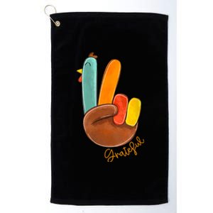 Womens Peace Love Turkey Grateful Turkey Hand Sign Thanksgiving Platinum Collection Golf Towel