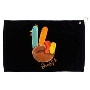 Womens Peace Love Turkey Grateful Turkey Hand Sign Thanksgiving Grommeted Golf Towel