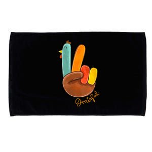 Womens Peace Love Turkey Grateful Turkey Hand Sign Thanksgiving Microfiber Hand Towel