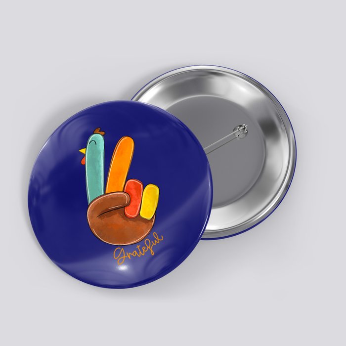 Womens Peace Love Turkey Grateful Turkey Hand Sign Thanksgiving Button