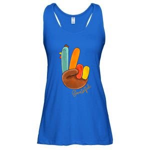 Womens Peace Love Turkey Grateful Turkey Hand Sign Thanksgiving Ladies Essential Flowy Tank