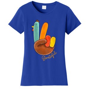 Womens Peace Love Turkey Grateful Turkey Hand Sign Thanksgiving Women's T-Shirt