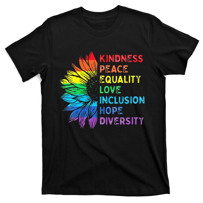 Womens Peace Love Diversity Inclusion Equality Human Rights Rainbow T-Shirt