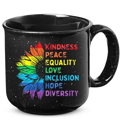 Womens Peace Love Diversity Inclusion Equality Human Rights Rainbow 15oz Campfire Ceramic Mug