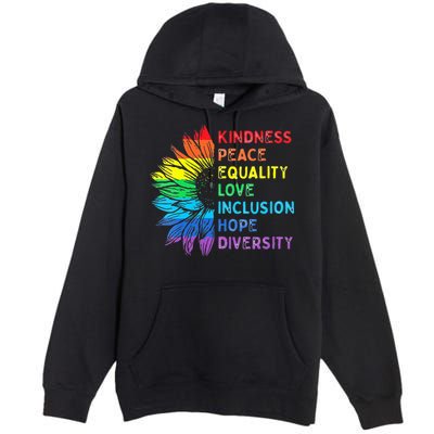Womens Peace Love Diversity Inclusion Equality Human Rights Rainbow Premium Pullover Hoodie