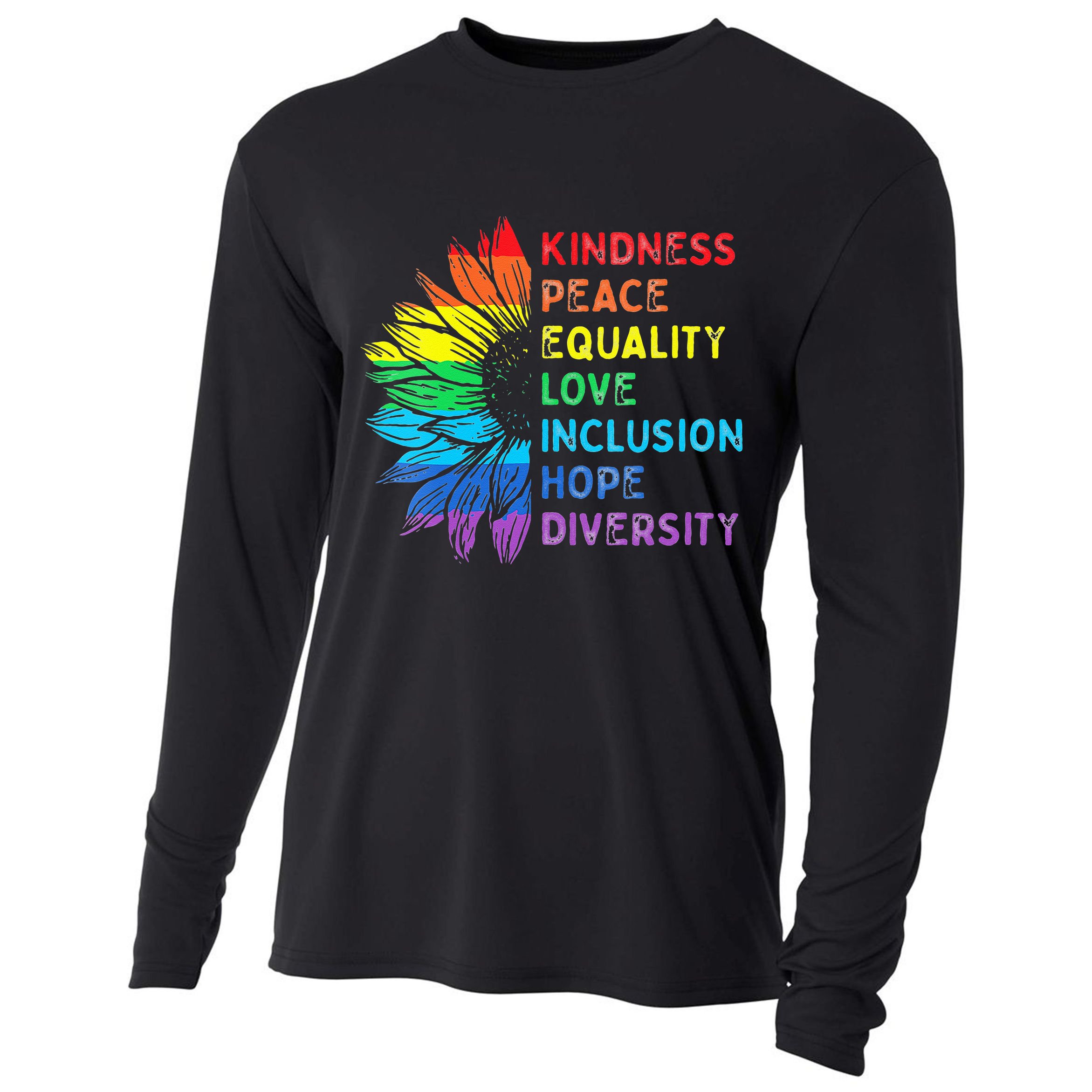 Womens Peace Love Diversity Inclusion Equality Human Rights Rainbow Cooling Performance Long Sleeve Crew