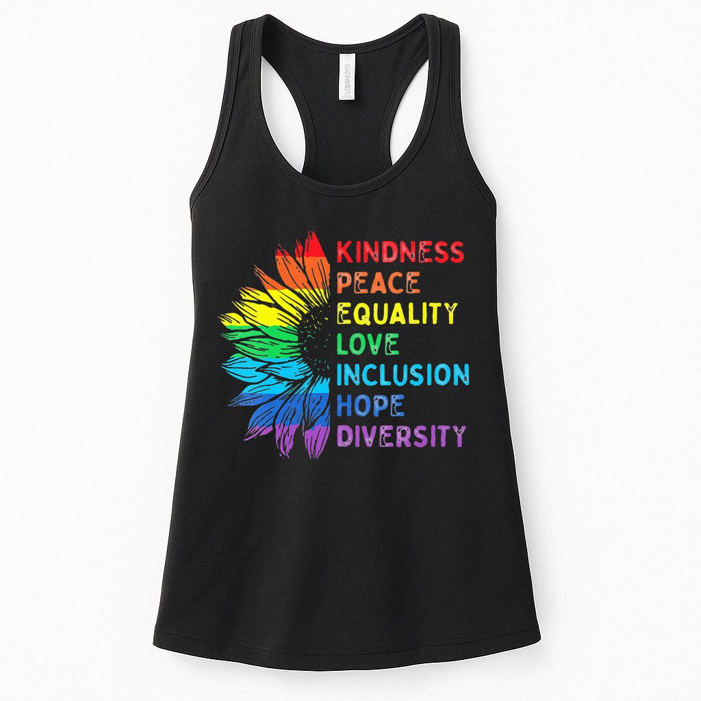 Womens Peace Love Diversity Inclusion Equality Human Rights Rainbow Womens Tank Top