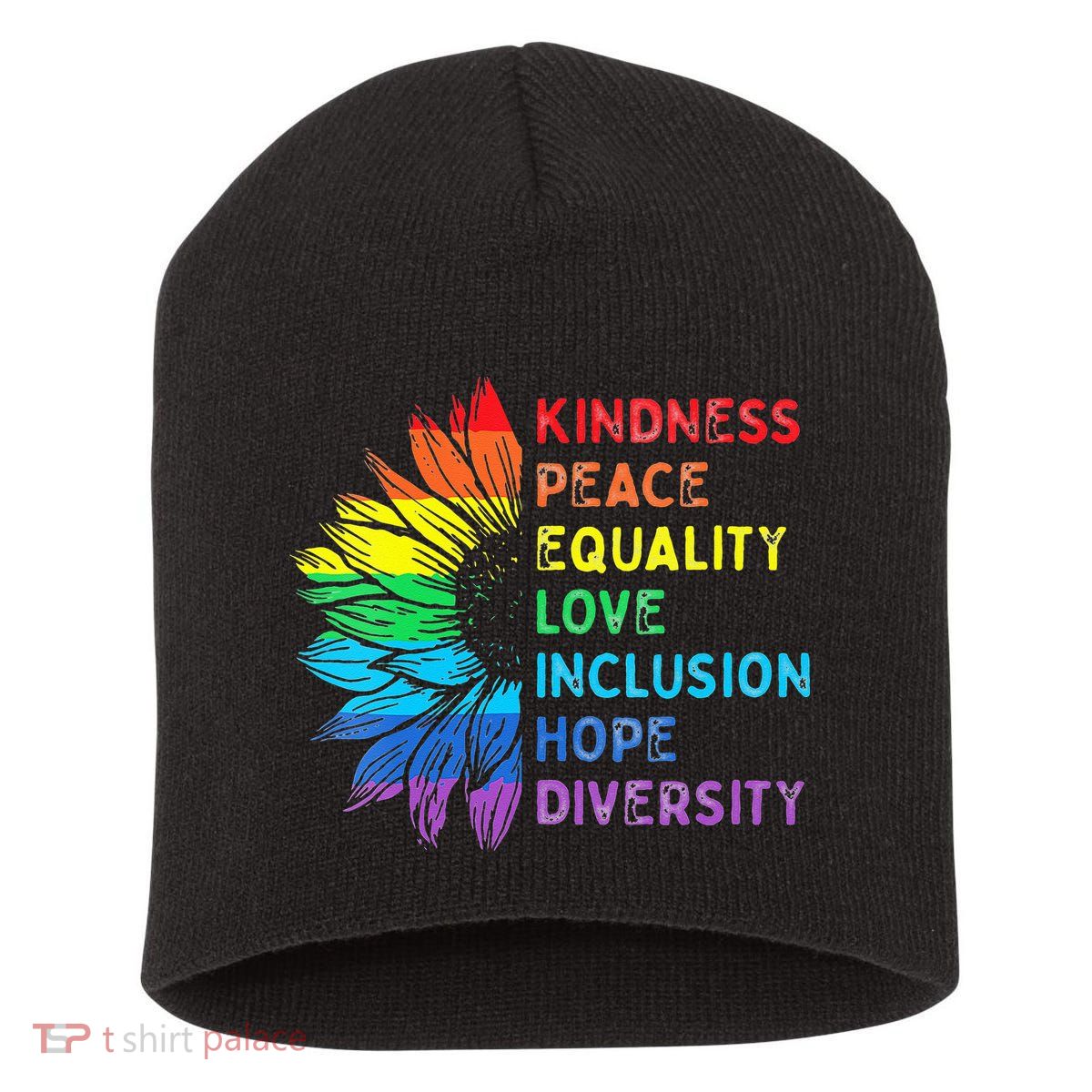 Womens Peace Love Diversity Inclusion Equality Human Rights Rainbow Short Acrylic Beanie