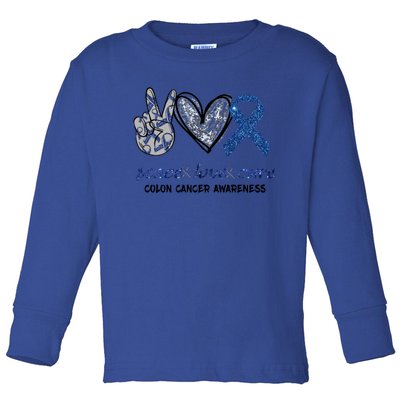 Wo Peace Love Cure Colon Cancer Awareness Gift Toddler Long Sleeve Shirt