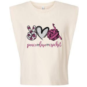 Womens Peace Love Crochet Funny Crocheting Lover Garment-Dyed Women's Muscle Tee