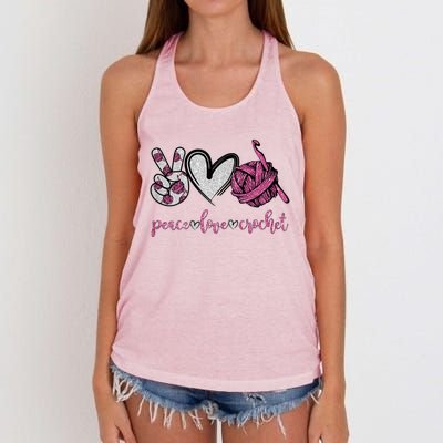 Womens Peace Love Crochet Funny Crocheting Lover Women's Knotted Racerback Tank