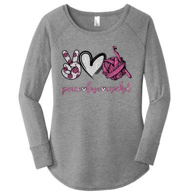 Womens Peace Love Crochet Funny Crocheting Lover Women's Perfect Tri Tunic Long Sleeve Shirt