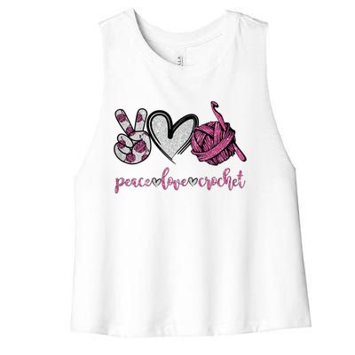 Womens Peace Love Crochet Funny Crocheting Lover Women's Racerback Cropped Tank