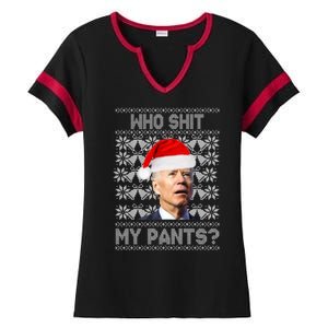 Who Pooped My Pants? Funny Biden Ugly Christmas Ladies Halftime Notch Neck Tee