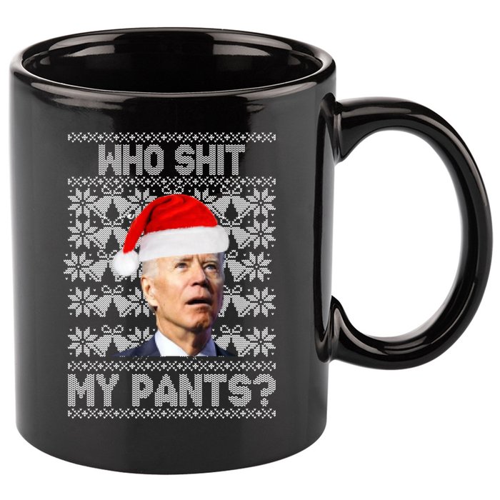 Who Pooped My Pants? Funny Biden Ugly Christmas 11oz C Handle Ceramic Mug