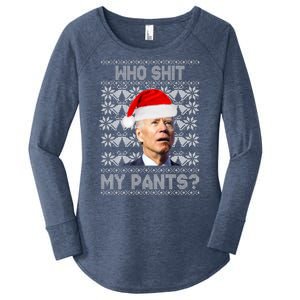 Who Pooped My Pants? Funny Biden Ugly Christmas Women's Perfect Tri Tunic Long Sleeve Shirt